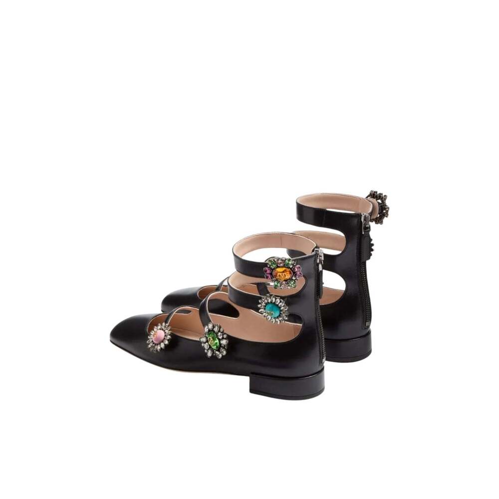 Valentino - Crystal Daisy Embellished Leather Flats - IT 37 - Picture 4 of 6